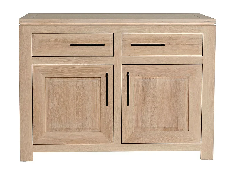 Buffet bas parisien moderne en chêne blanchi 2 portes 2 tiroirs - BOSTON
