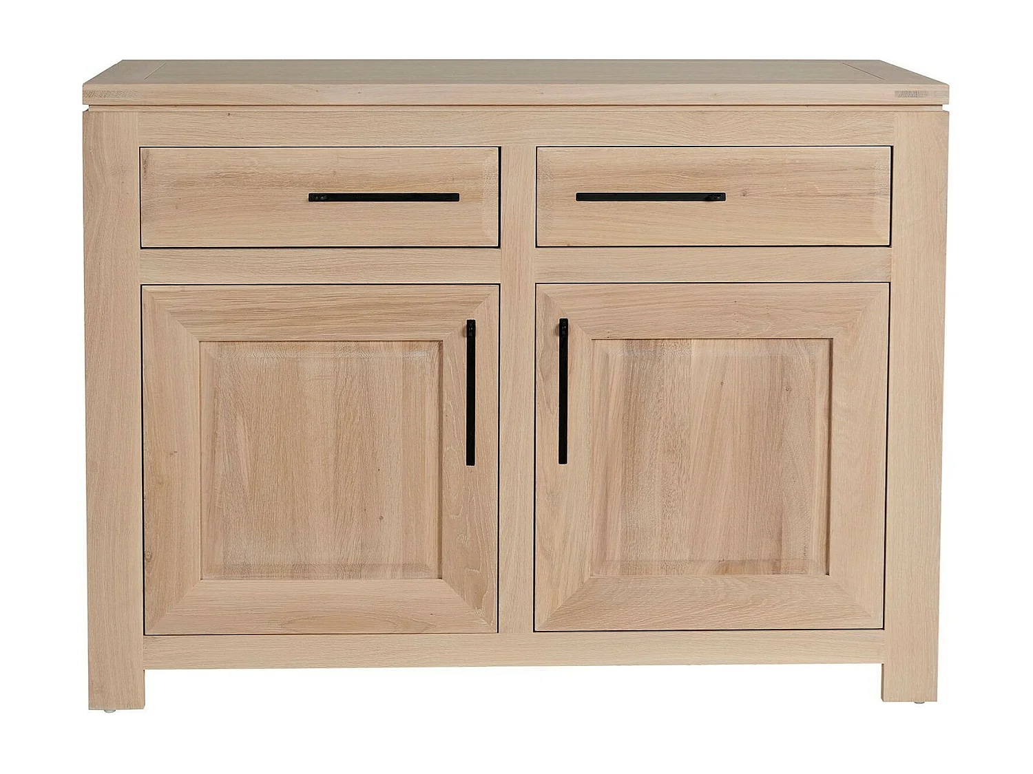 Buffet bas parisien moderne en chêne blanchi 2 portes 2 tiroirs - BOSTON