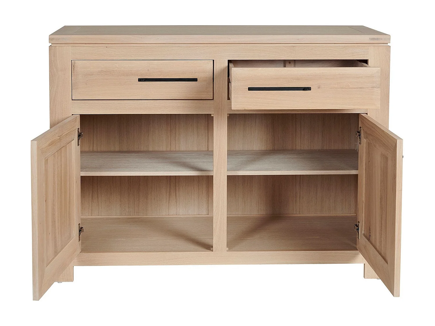Buffet bas parisien moderne en chêne blanchi 2 portes 2 tiroirs - BOSTON