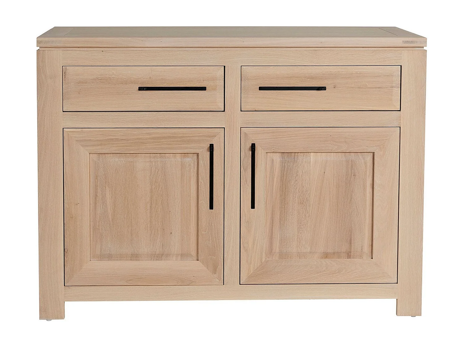 Buffet bas parisien moderne en chêne blanchi 2 portes 2 tiroirs - BOSTON