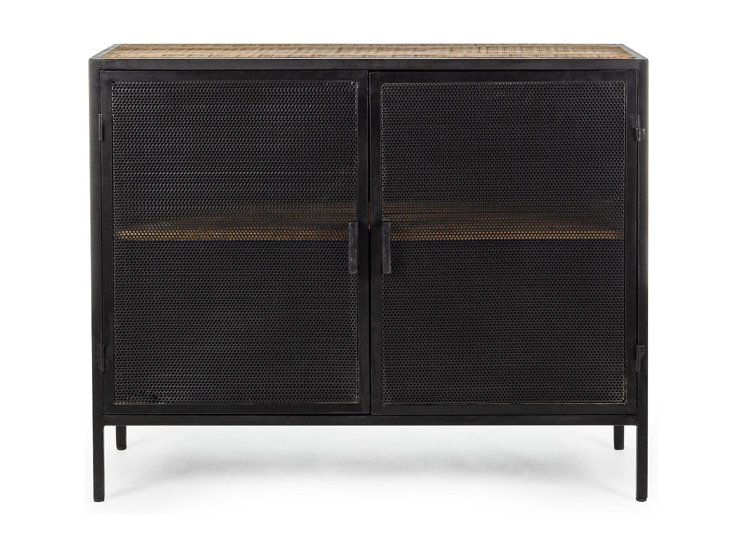 Buffet bas noir industriel en métal 2 portes 1 étagère - GALIC