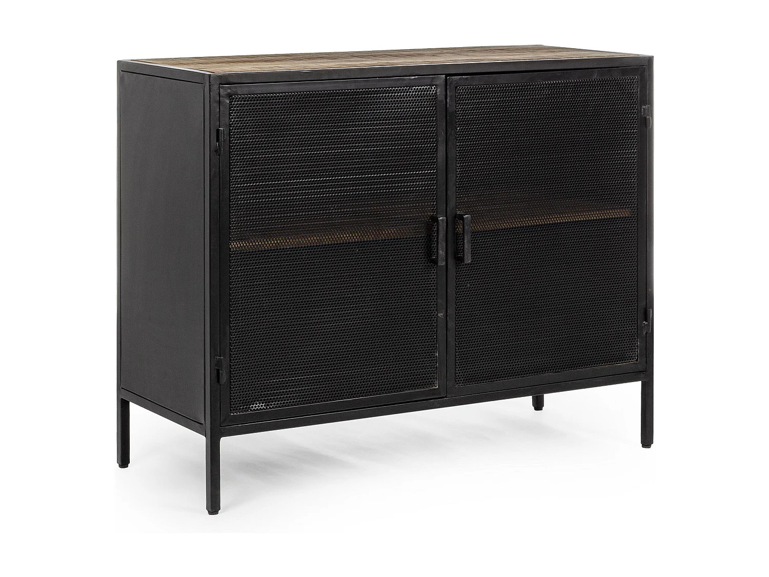 Buffet bas noir industriel en métal 2 portes 1 étagère - GALIC