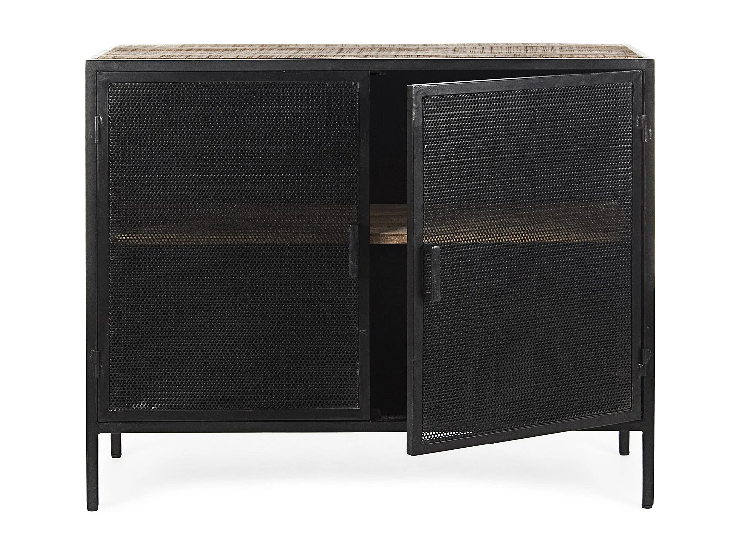 Buffet bas noir industriel en métal 2 portes 1 étagère - GALIC