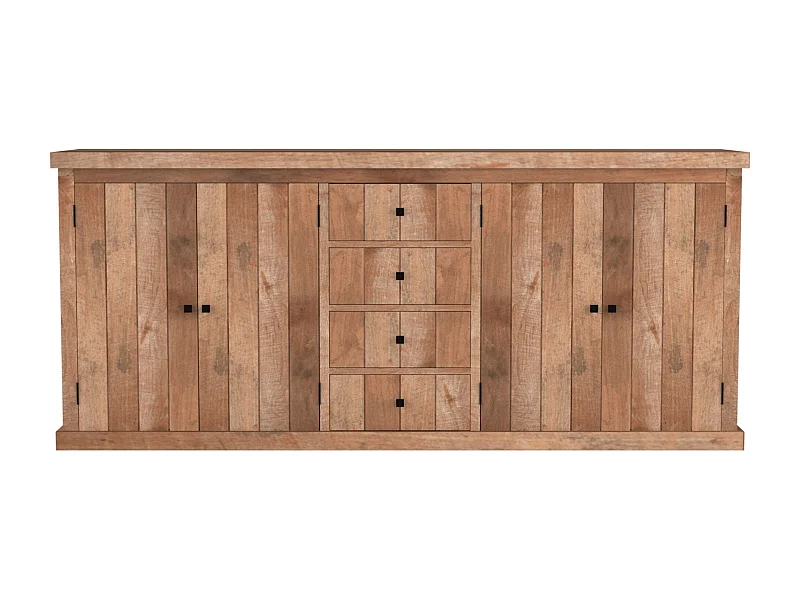 Buffet bas en bois massif recyclé 4 portes 4 tiroirs L 220 cm - LINAS