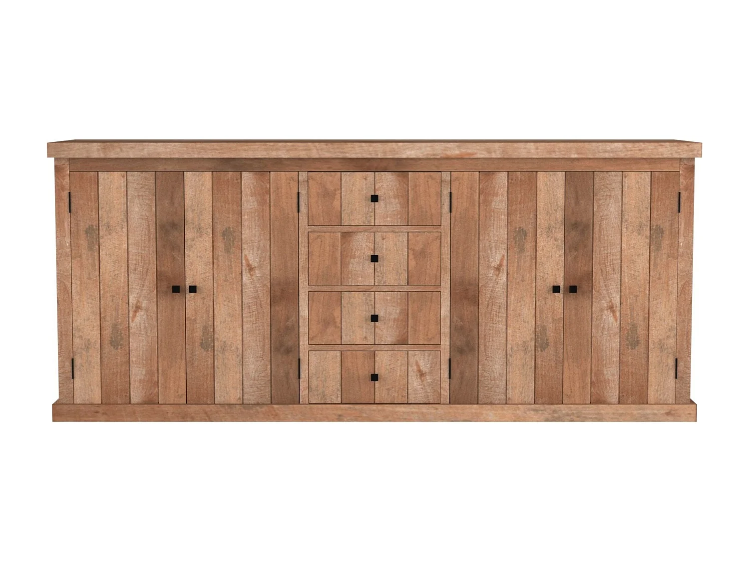 Buffet bas en bois massif recyclé 4 portes 4 tiroirs L 220 cm - LINAS