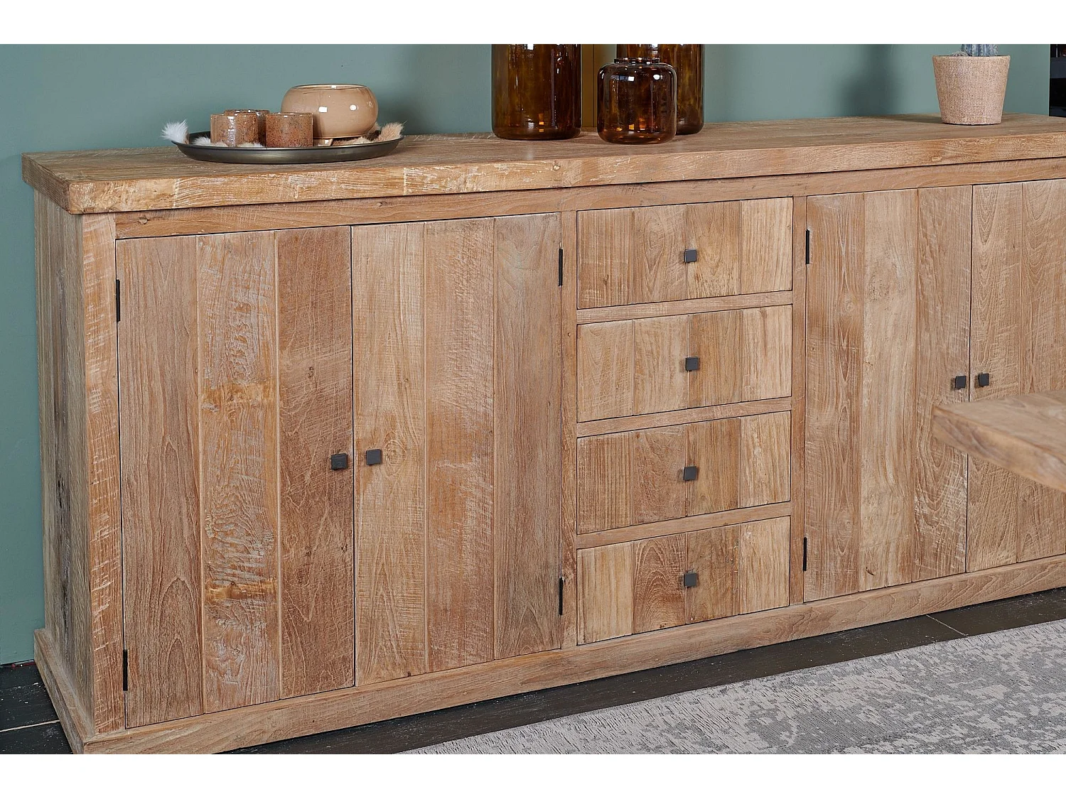 Buffet bas en bois massif recyclé 4 portes 4 tiroirs L 220 cm - LINAS