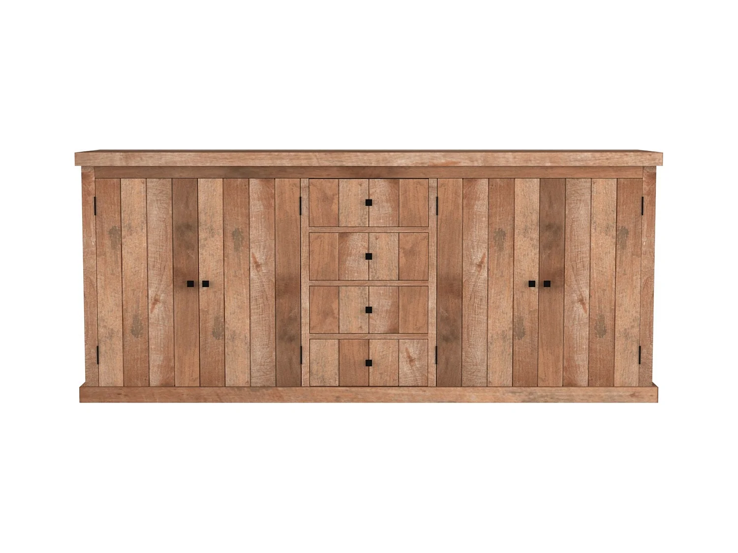 Buffet bas en bois massif recyclé 4 portes 4 tiroirs L 220 cm - LINAS