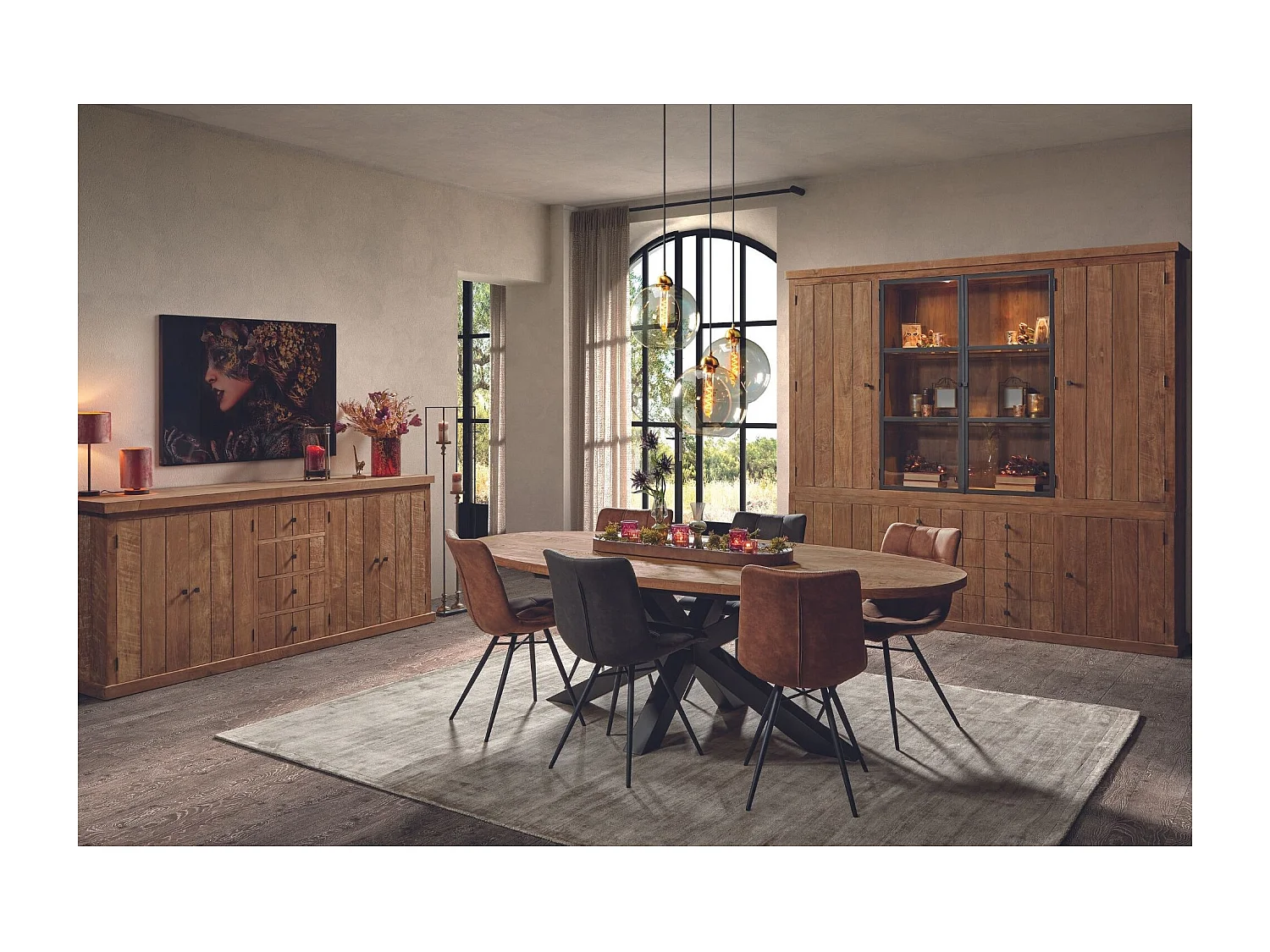 Buffet bas en bois massif recyclé 4 portes 4 tiroirs L 220 cm - LINAS