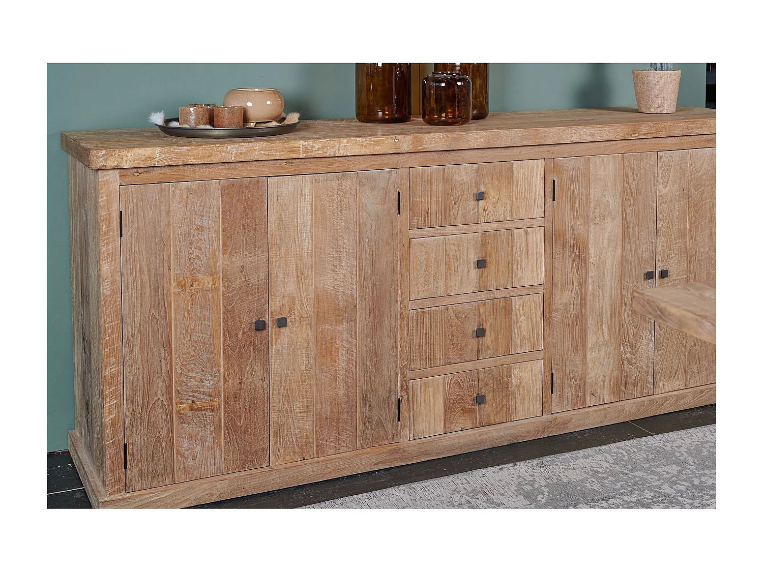 Buffet bas en bois massif recyclé 4 portes 4 tiroirs L 220 cm - LINAS