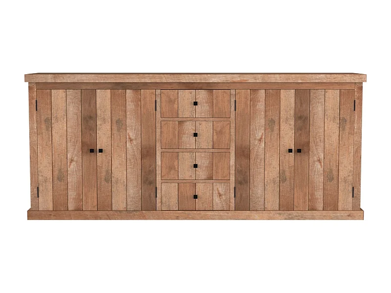 Buffet bas en bois massif recyclé 4 portes 4 tiroirs L 220 cm - LINAS