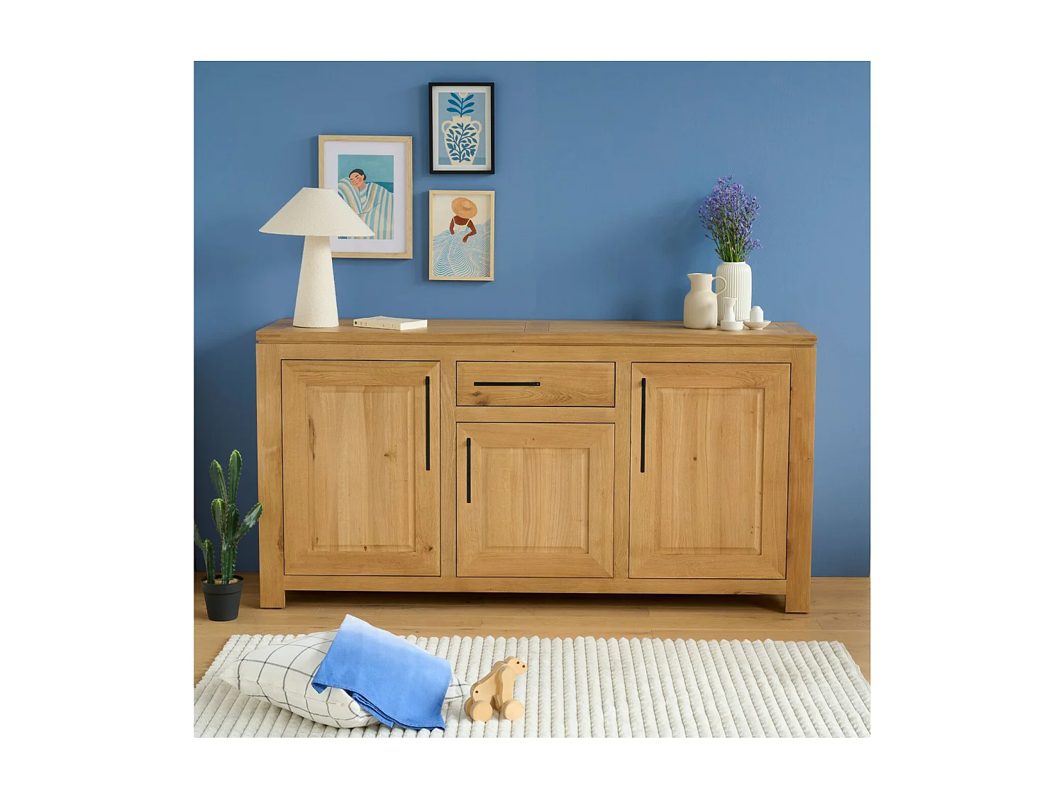 Buffet bas moderne en chêne clair 3 portes 1 tiroir - BOSTON
