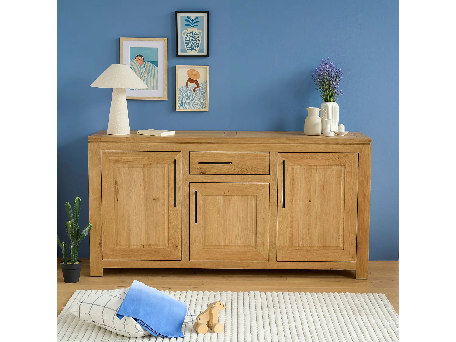 Buffet bas moderne en chêne clair 3 portes 1 tiroir - BOSTON