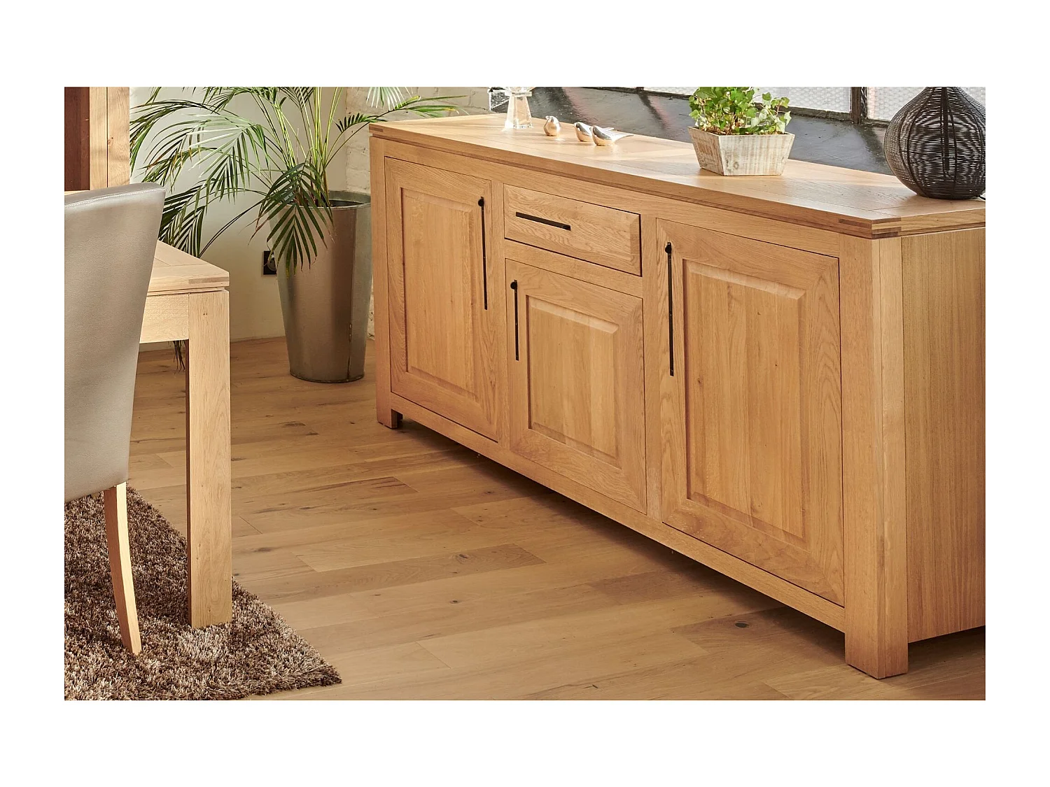 Buffet bas moderne en chêne clair 3 portes 1 tiroir - BOSTON