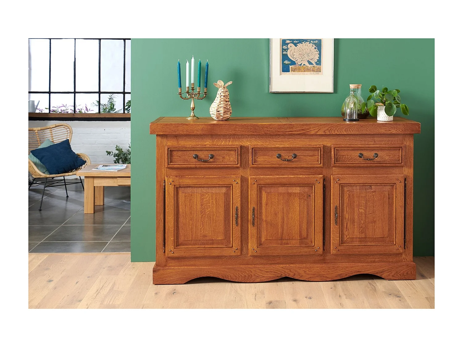 Bahut en chêne massif 3 portes et 3 tiroirs - LA BRESSE