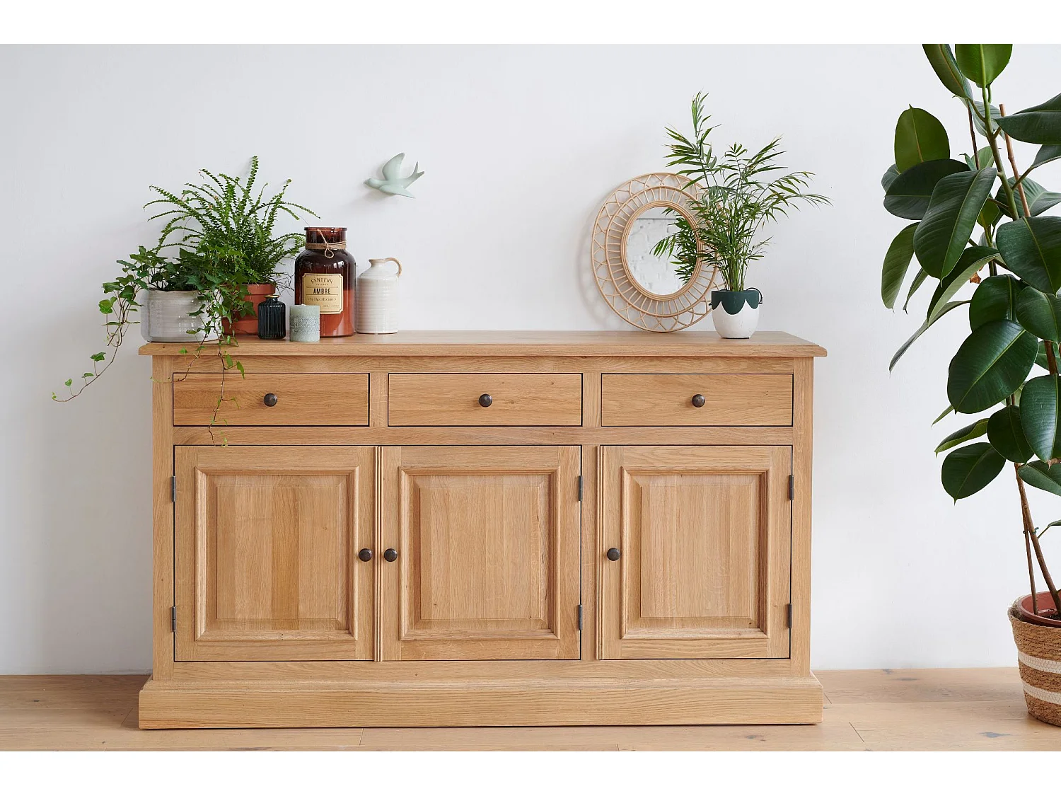 Buffet bas 3 portes 3 tiroirs en chêne massif naturel - VICTORIA