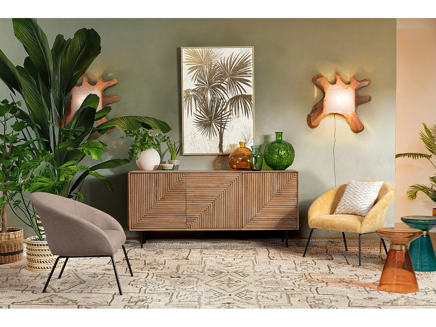 Buffet en bois de manguier 3 portes et pieds métal noir L180 - MANAUS