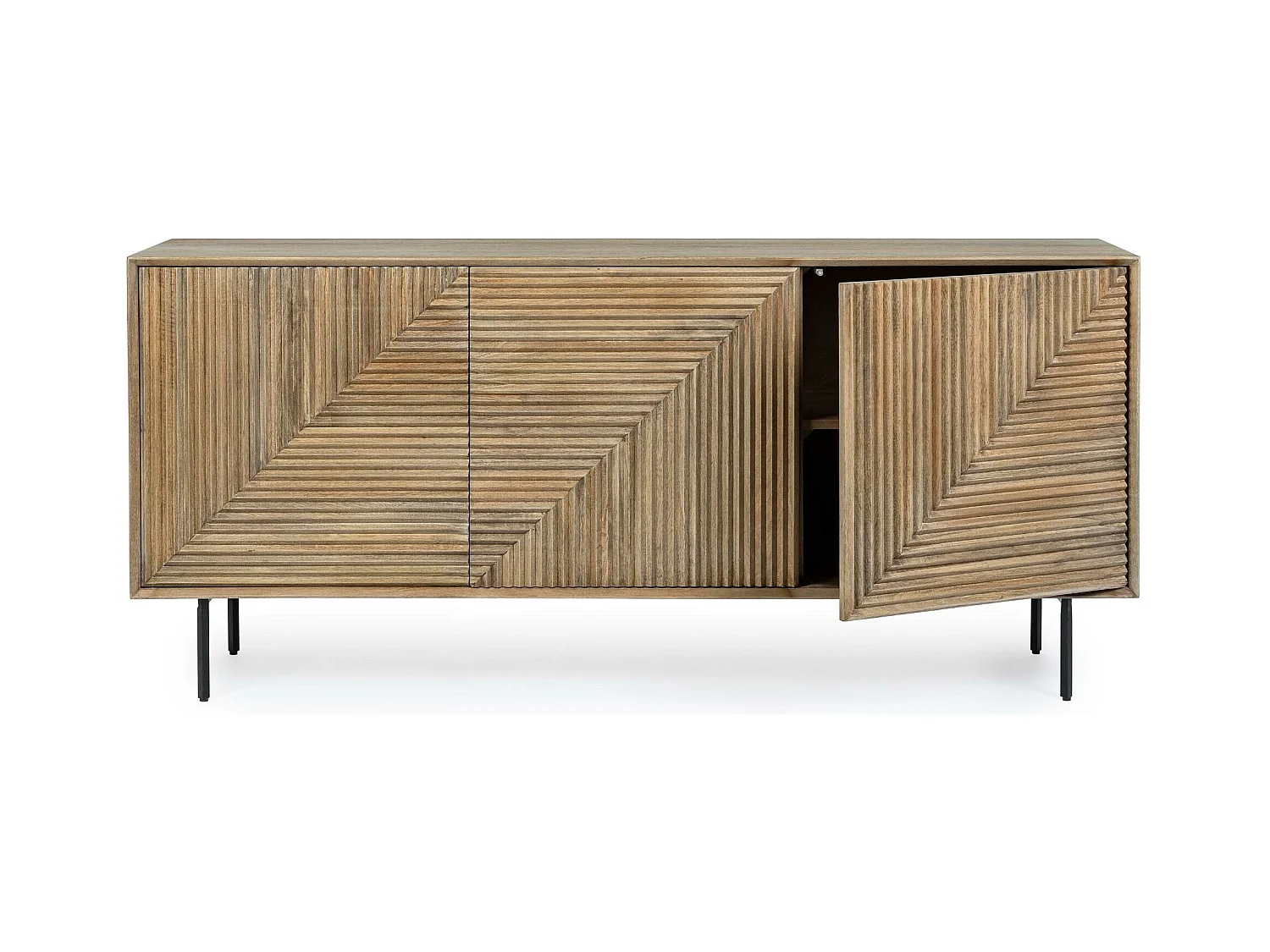 Buffet en bois de manguier 3 portes et pieds métal noir L180 - MANAUS