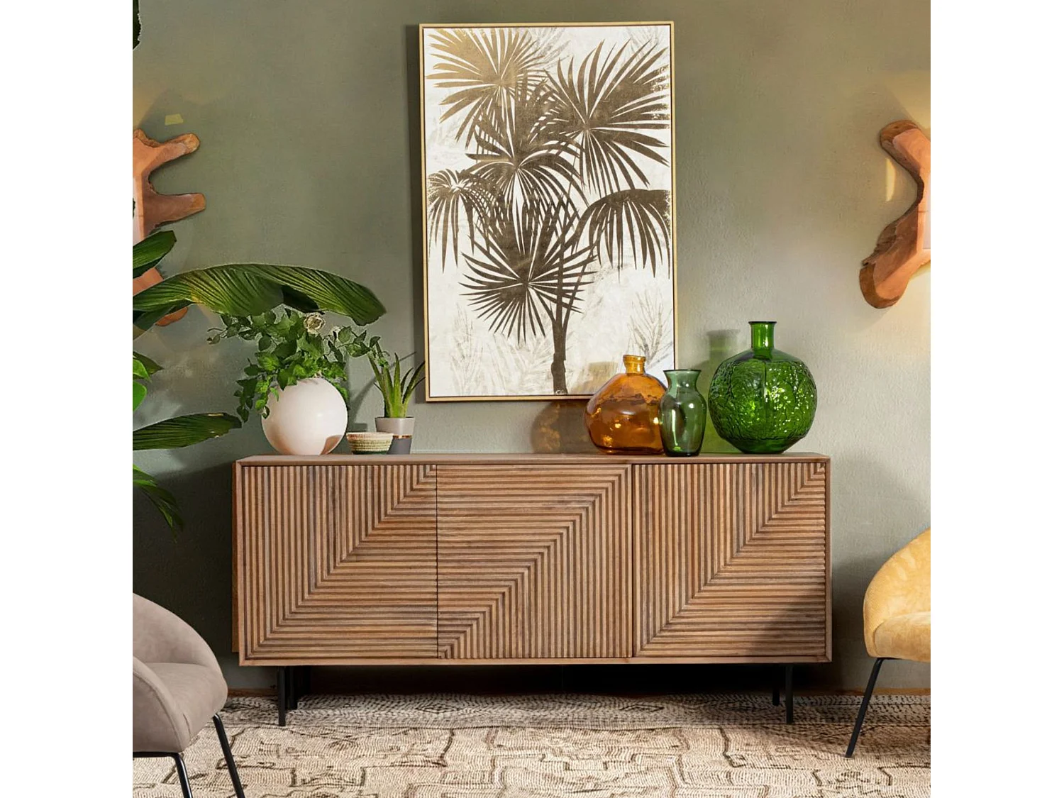 Buffet en bois de manguier 3 portes et pieds métal noir L180 - MANAUS