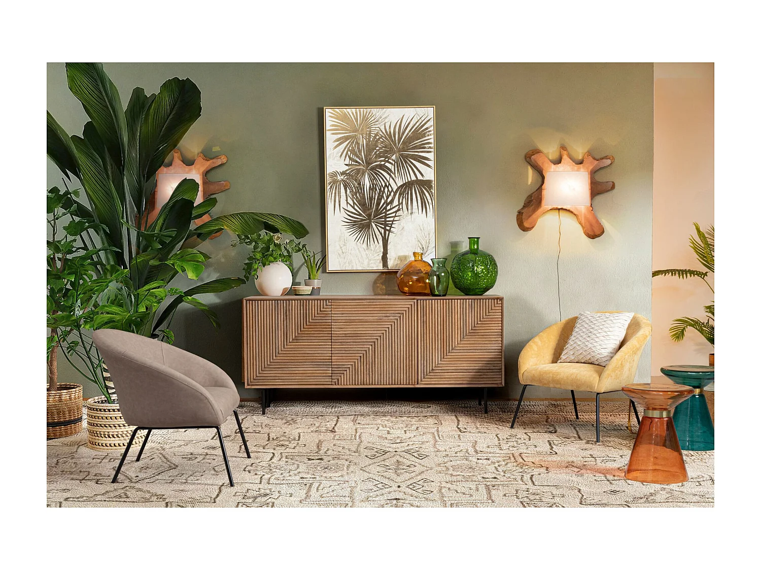 Buffet en bois de manguier 3 portes et pieds métal noir L180 - MANAUS