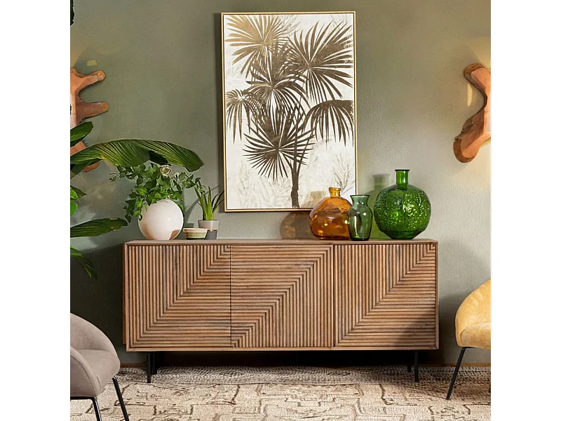 Buffet en bois de manguier 3 portes et pieds métal noir L180 - MANAUS