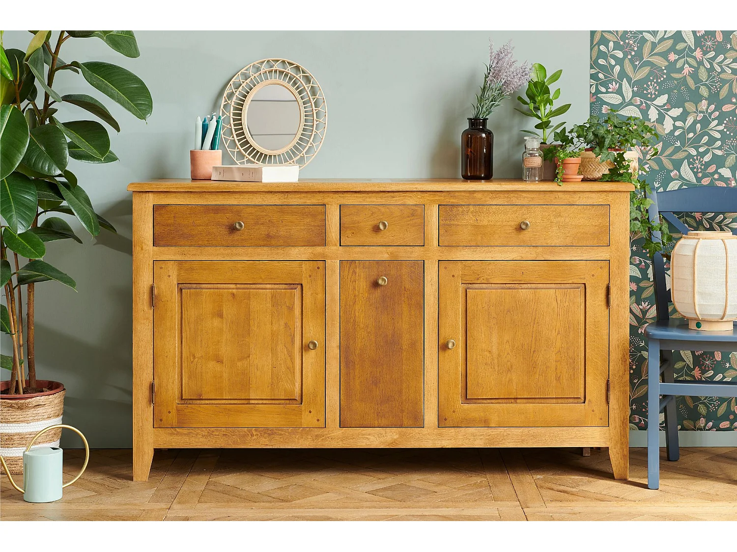 Buffet campagne 2 portes 4 tiroirs en chêne massif - KATELL