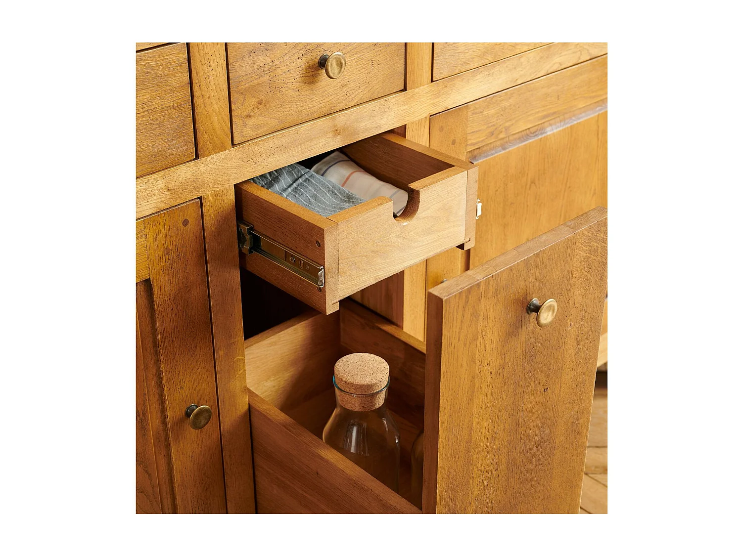 Buffet campagne 2 portes 4 tiroirs en chêne massif - KATELL