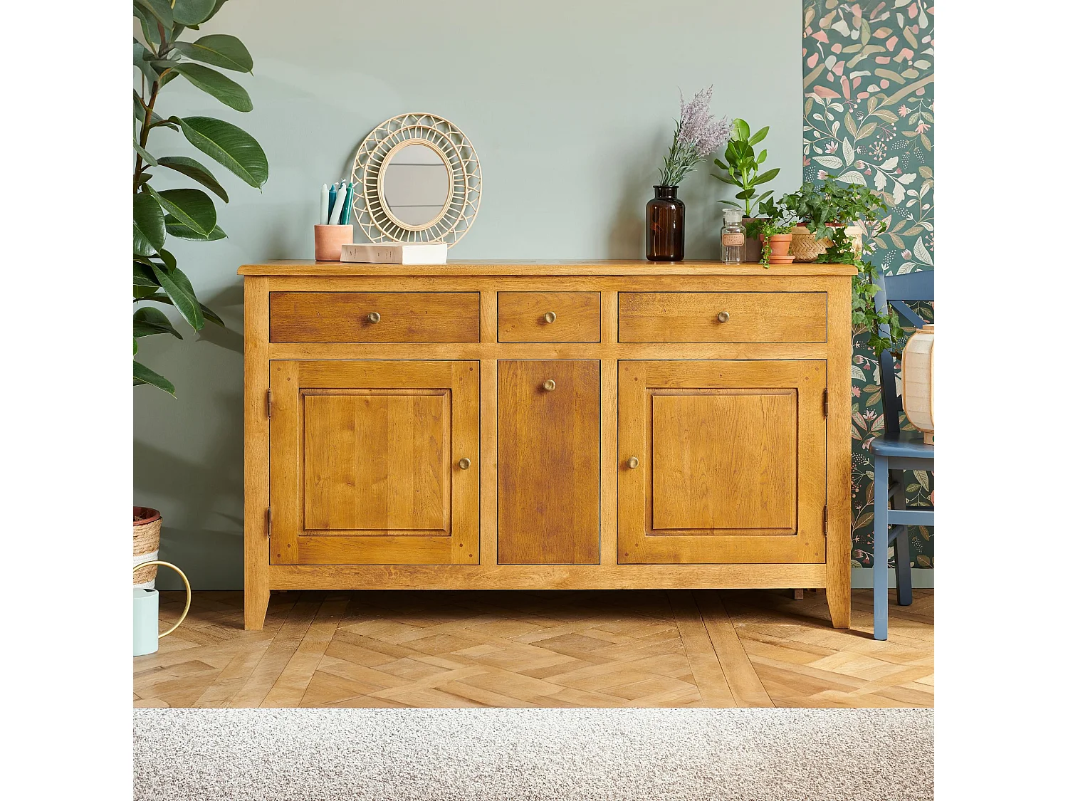 Buffet campagne 2 portes 4 tiroirs en chêne massif - KATELL