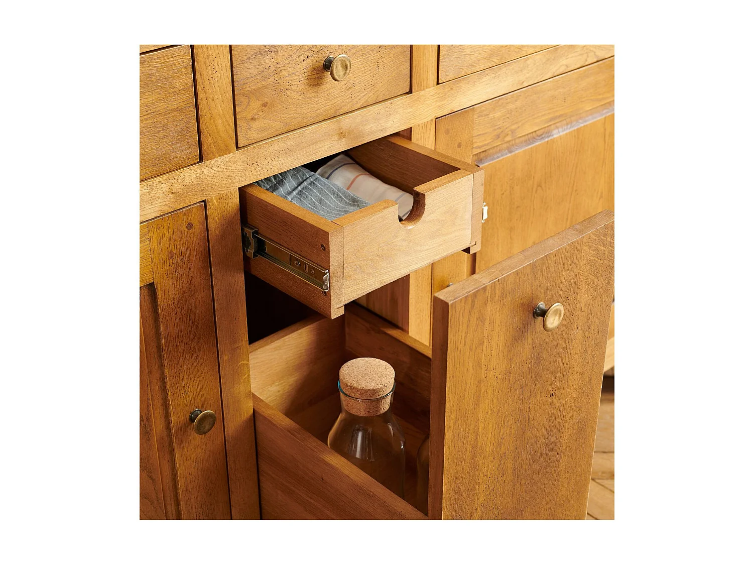 Buffet campagne 2 portes 4 tiroirs en chêne massif - KATELL