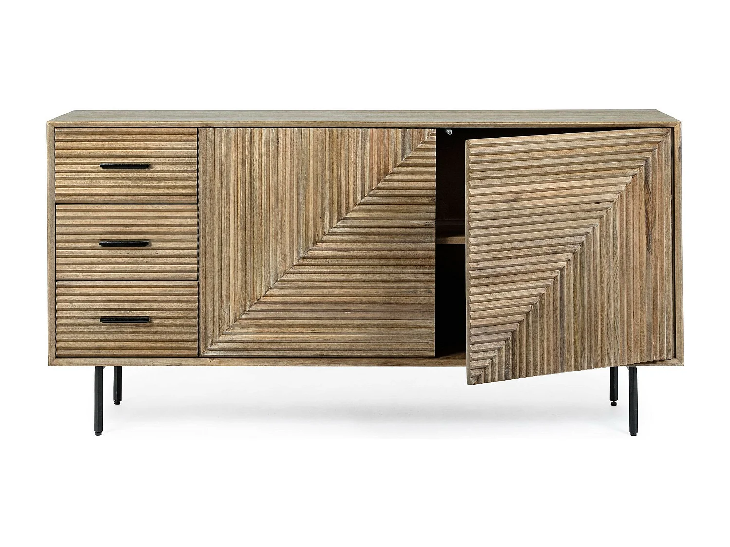 Buffet en bois de manguier 2 portes 3 tiroirs pieds métal noir L160 - MANAUS