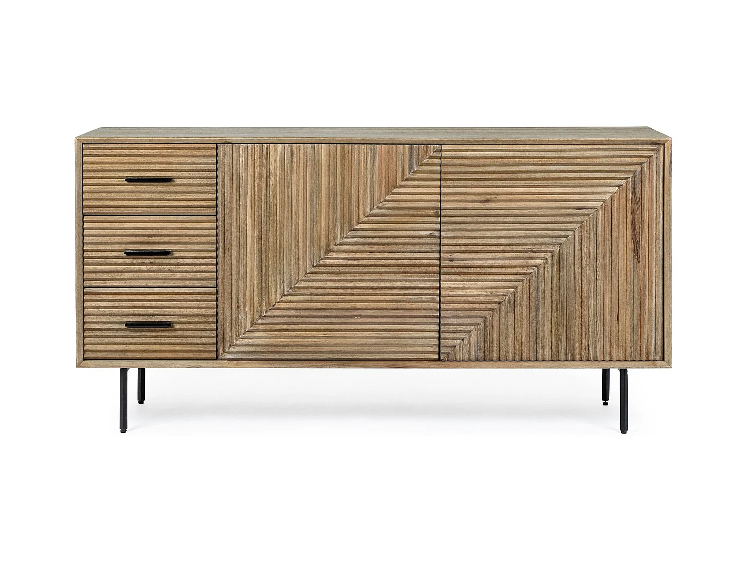 Buffet en bois de manguier 2 portes 3 tiroirs pieds métal noir L160 - MANAUS