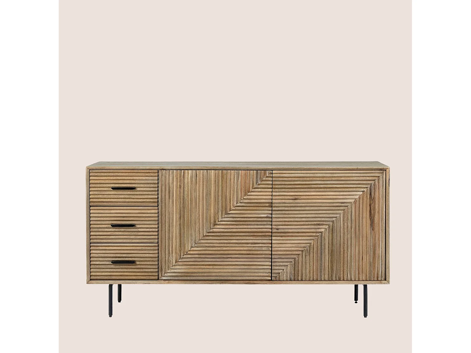 Buffet en bois de manguier 2 portes 3 tiroirs pieds métal noir L160 - MANAUS