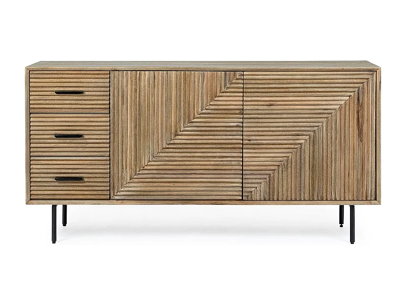 Buffet en bois de manguier 2 portes 3 tiroirs pieds métal noir L160 - MANAUS