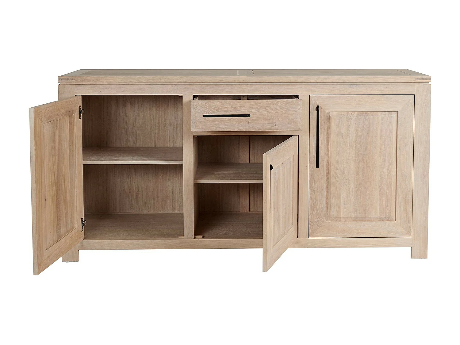 Buffet bas moderne en chêne blanchi 3 portes 1 tiroir - BOSTON