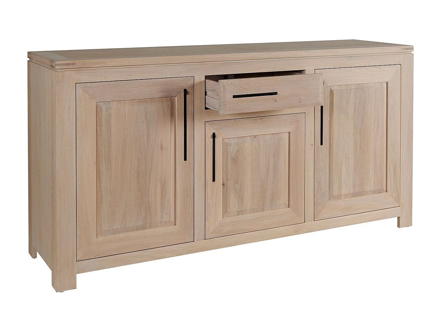 Buffet bas moderne en chêne blanchi 3 portes 1 tiroir - BOSTON