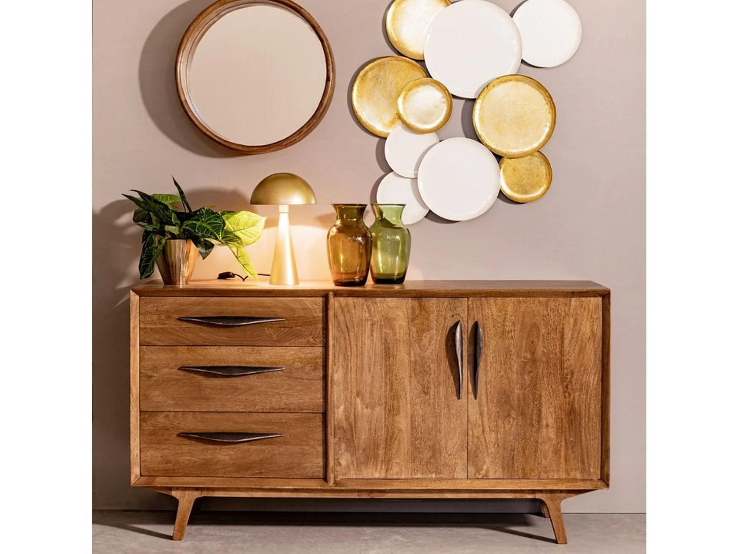 Buffet en bois de manguier vintage 2 portes et 3 tiroirs L150 - SHEILA