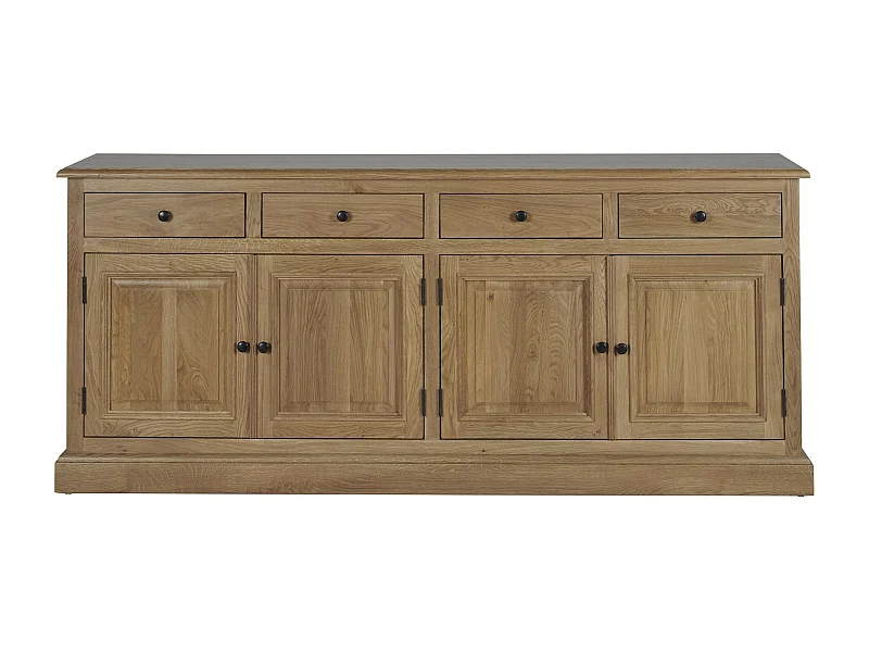 Buffet bas 4 portes 4 tiroirs en chêne massif naturel - VICTORIA