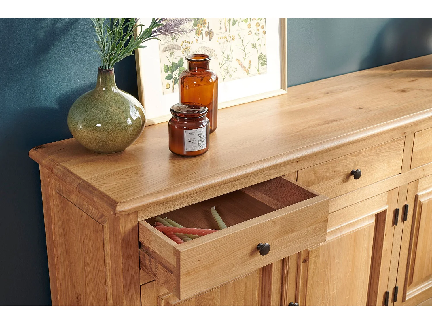 Buffet bas 4 portes 4 tiroirs en chêne massif naturel - VICTORIA