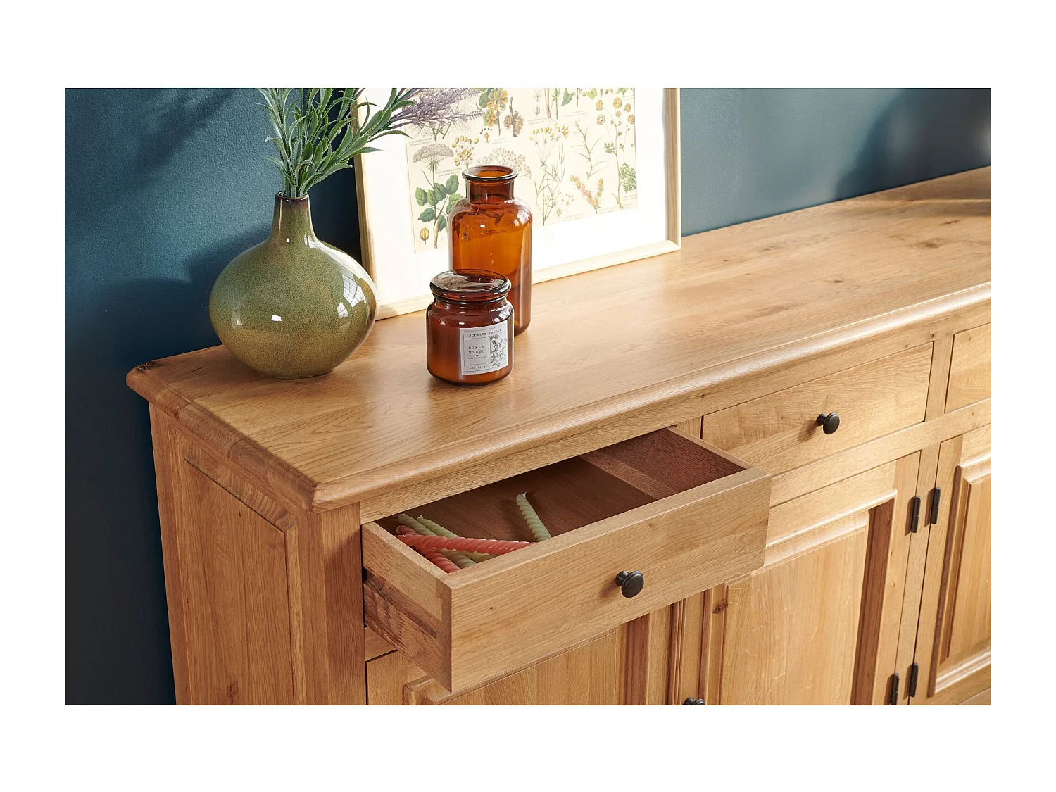 Buffet bas 4 portes 4 tiroirs en chêne massif naturel - VICTORIA