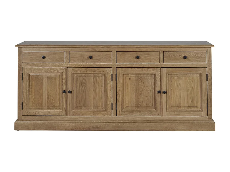 Buffet bas 4 portes 4 tiroirs en chêne massif naturel - VICTORIA