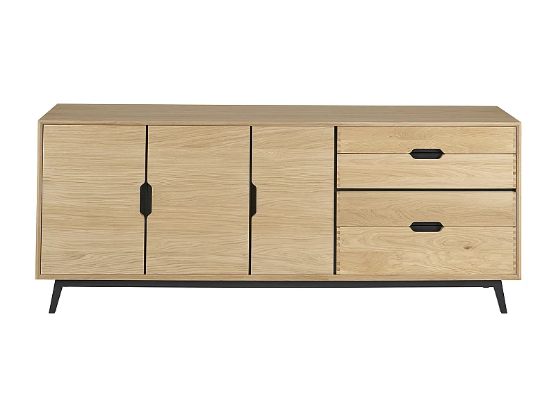 Buffet bas nordique en chêne naturel 3 portes + 4 tiroirs L200 - JOYCE