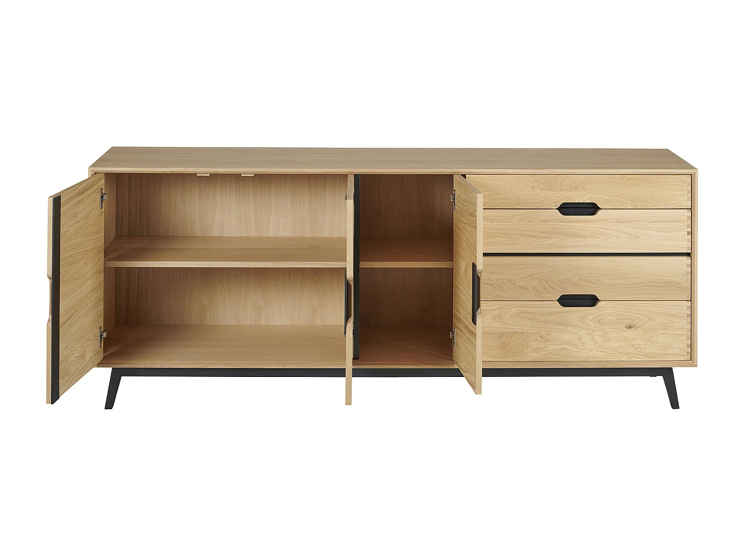 Buffet bas nordique en chêne naturel 3 portes + 4 tiroirs L200 - JOYCE