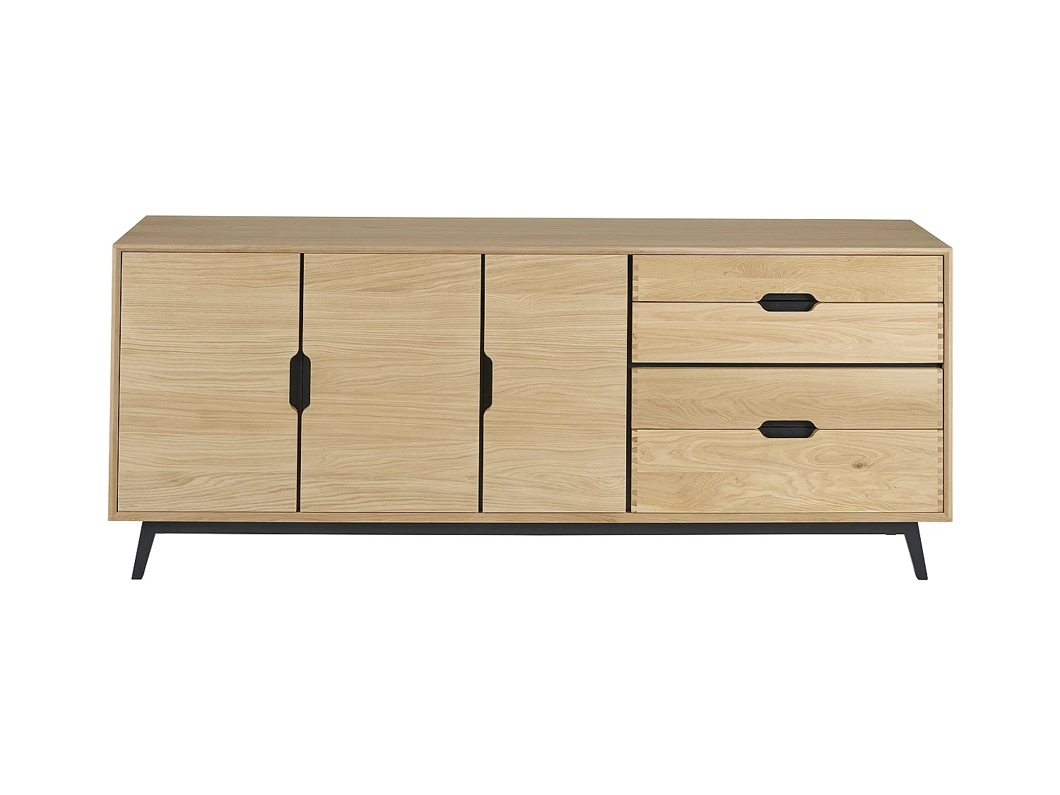 Buffet bas nordique en chêne naturel 3 portes + 4 tiroirs L200 - JOYCE