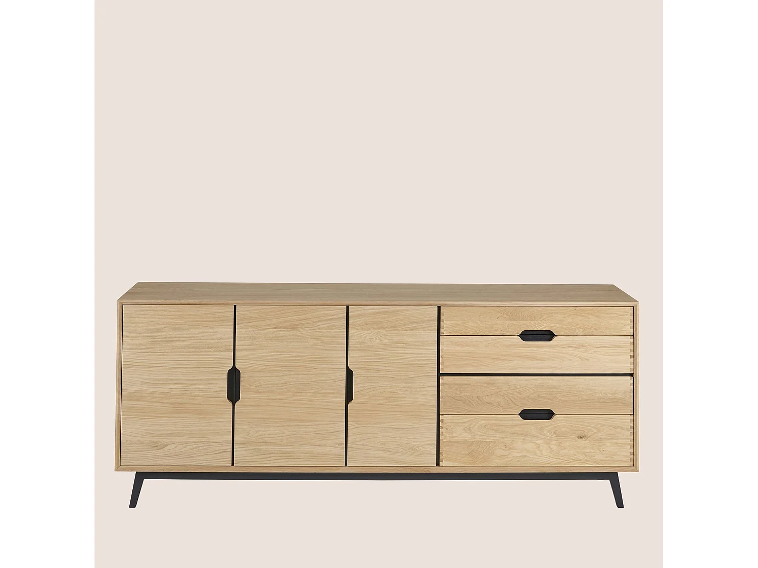 Buffet bas nordique en chêne naturel 3 portes + 4 tiroirs L200 - JOYCE