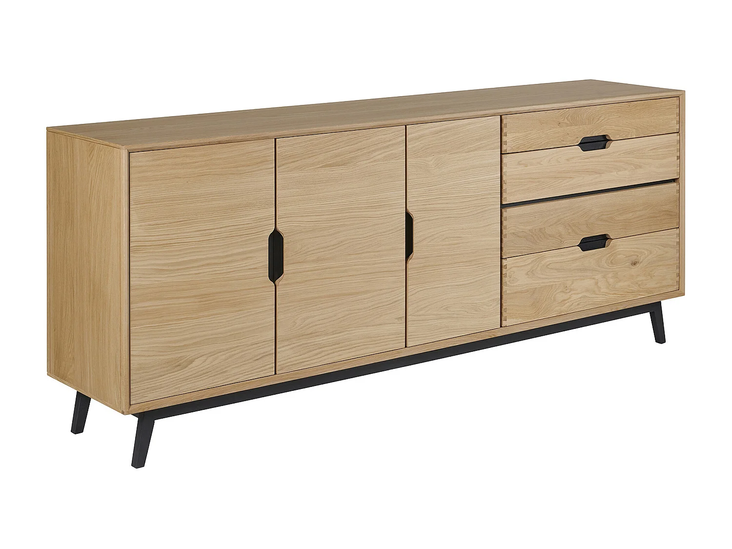 Buffet bas nordique en chêne naturel 3 portes + 4 tiroirs L200 - JOYCE