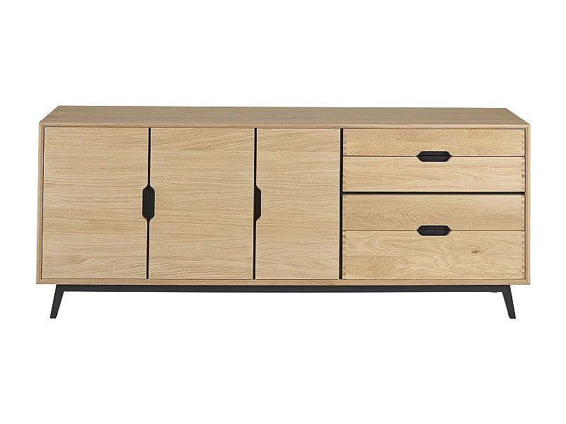 Buffet bas nordique en chêne naturel 3 portes + 4 tiroirs L200 - JOYCE