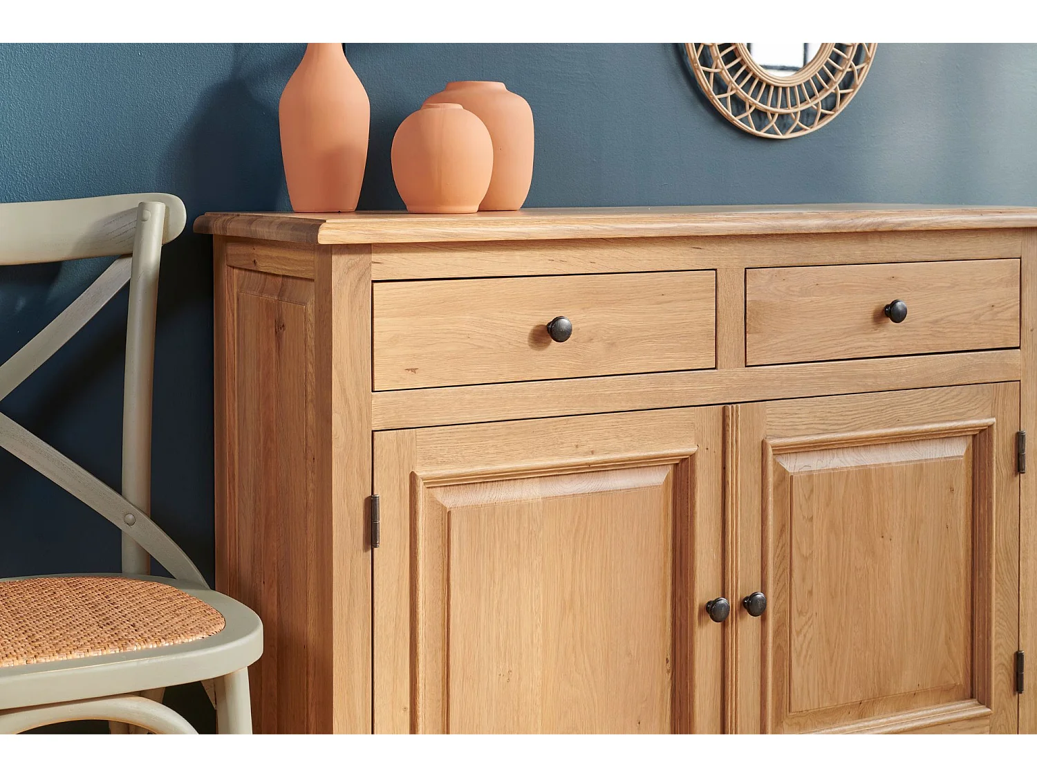 Buffet bas parisien 2 portes 2 tiroirs en chêne massif naturel - VICTORIA