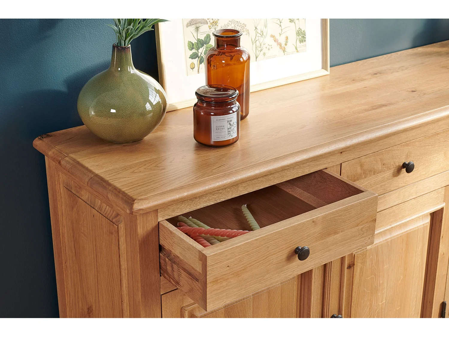 Buffet bas parisien 2 portes 2 tiroirs en chêne massif naturel - VICTORIA