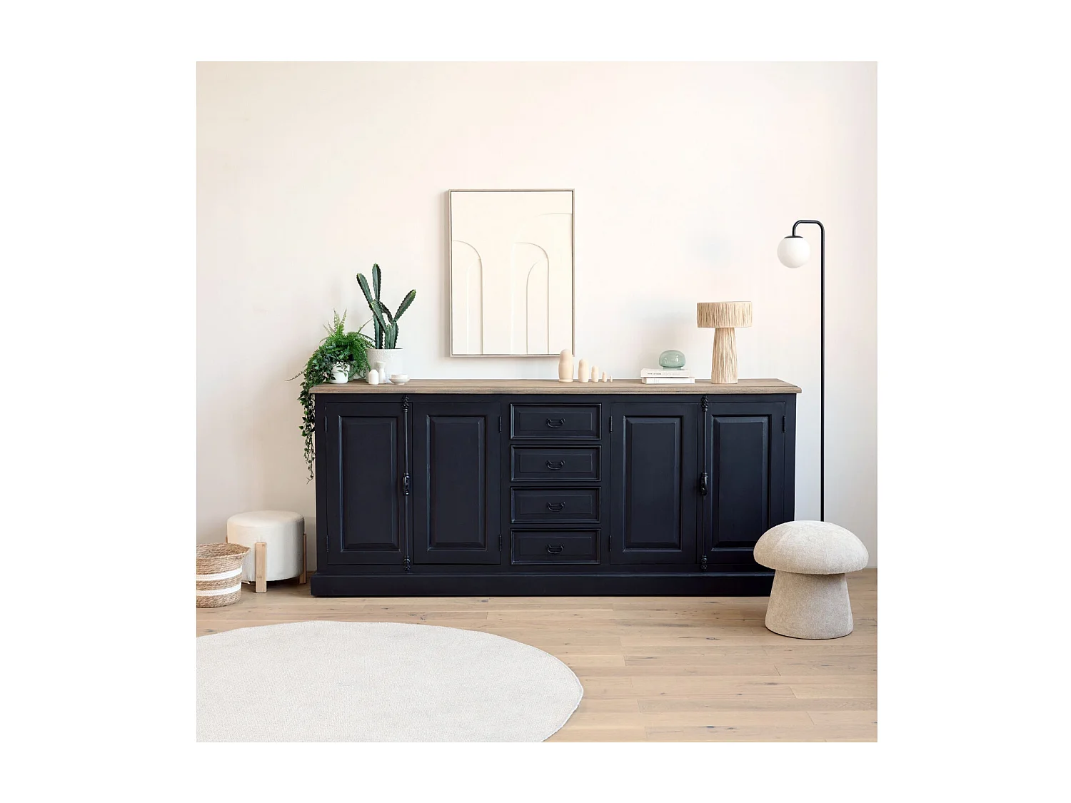 Buffet bas en bois noir 4 portes  4 tiroirs - DALILA