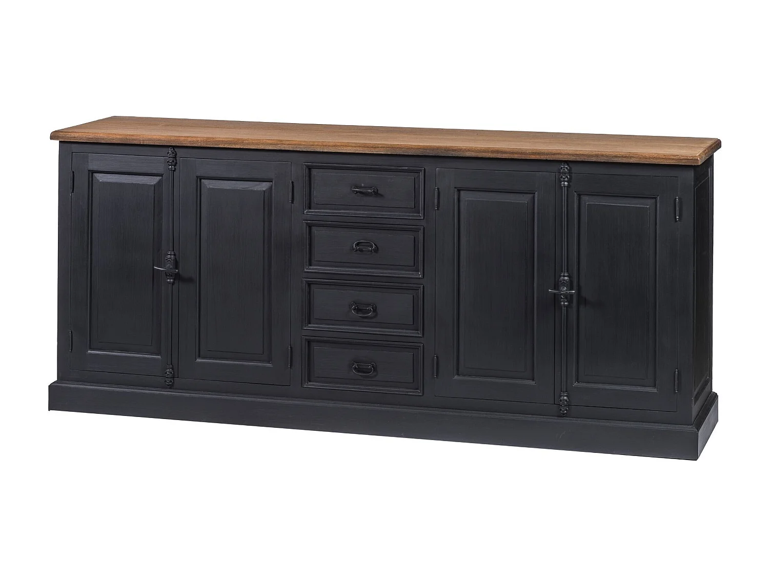 Buffet bas en bois noir 4 portes  4 tiroirs - DALILA