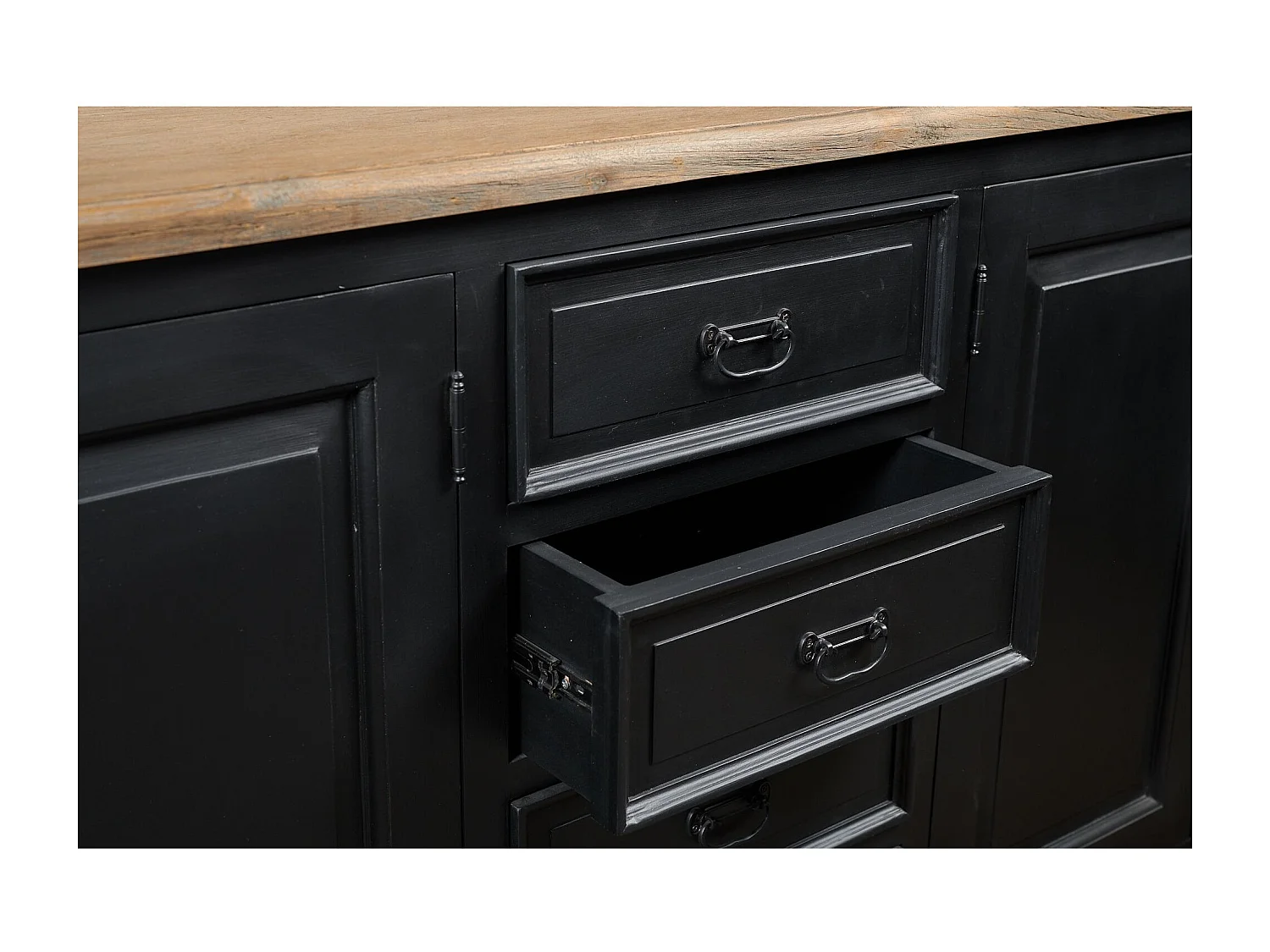 Buffet bas en bois noir 4 portes  4 tiroirs - DALILA